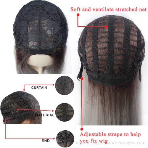 Vigorous Middle Part Straight Synthetic Wig Ombre Dark Root To Silver White Wig Heat Resistant Fiber Long Cosplay Wig For Women